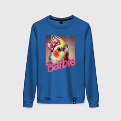 Свитшот хлопковый женский Смешной попугай кокетка с розовым бантиком барби, цвет: синий