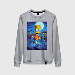 Свитшот хлопковый женский Барт Симпсон убегает от зомби - хэллоуин, цвет: меланж