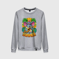 Свитшот хлопковый женский Слон играет на гитаре жаркое лето, цвет: меланж