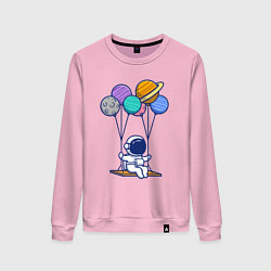Свитшот хлопковый женский Качели в космосе, цвет: светло-розовый