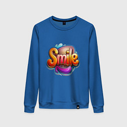Свитшот хлопковый женский Текст smile, цвет: синий