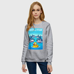 Свитшот хлопковый женский Duck vs shark - ai art fantasy, цвет: меланж — фото 2