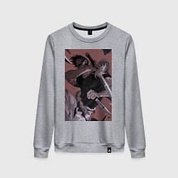 Свитшот хлопковый женский Магическая битва Тодзи Фусигуро с ножами, цвет: меланж