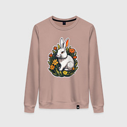 Свитшот хлопковый женский Заяц и цветы, цвет: пыльно-розовый