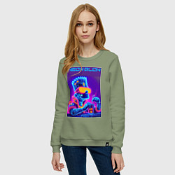 Свитшот хлопковый женский Bart Simpson - neon fantasy ai art, цвет: авокадо — фото 2
