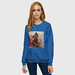 Свитшот хлопковый женский Краски самурая, цвет: синий — фото 2