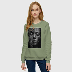 Свитшот хлопковый женский Нейросети-абстрактное лицо девушки, цвет: авокадо — фото 2