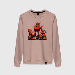 Свитшот хлопковый женский Рыба и ее ученики, цвет: пыльно-розовый