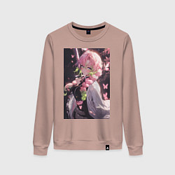 Свитшот хлопковый женский Клинок, рассекающий демонов Мицури Канродзи столп, цвет: пыльно-розовый