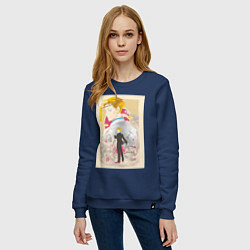 Свитшот хлопковый женский Магическая битва Кэнто Нанами офисный рабочий, цвет: тёмно-синий — фото 2