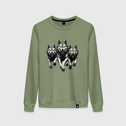 Свитшот хлопковый женский Бегущие волки, цвет: авокадо