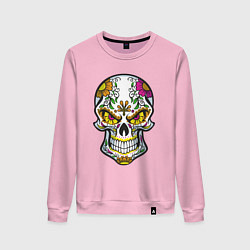 Свитшот хлопковый женский Череп в цветочках, цвет: светло-розовый