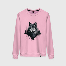 Свитшот хлопковый женский Волк и лес, цвет: светло-розовый