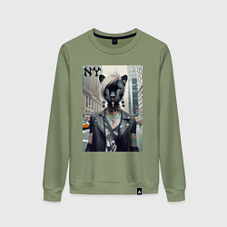Свитшот хлопковый женский Молодая пантера - модница из Нью-Йорка, цвет: авокадо