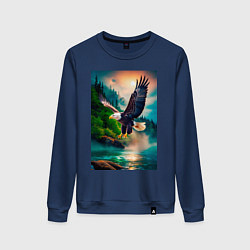 Свитшот хлопковый женский Парящий орел, цвет: тёмно-синий