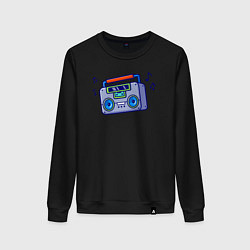 Свитшот хлопковый женский Музыкальный бумбокс, цвет: черный