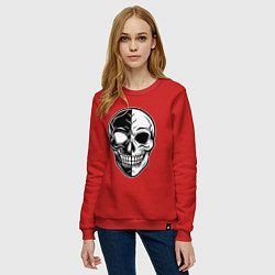 Свитшот хлопковый женский Черно белый череп, цвет: красный — фото 2