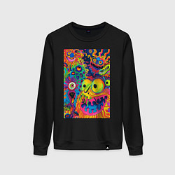 Свитшот хлопковый женский Психоделические лица, цвет: черный