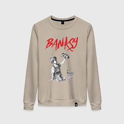 Свитшот хлопковый женский Стрит арт граффити Бэнкси - мальчик, цвет: миндальный