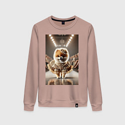 Свитшот хлопковый женский Милый Шпиц в шикарном платье на подиуме - показ мо, цвет: пыльно-розовый