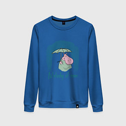 Свитшот хлопковый женский Бегемотик под дождем, цвет: синий