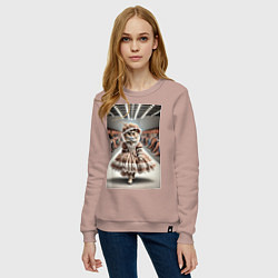 Свитшот хлопковый женский Милая винтажная кошка на подиуме в винтажном плать, цвет: пыльно-розовый — фото 2