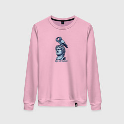 Свитшот хлопковый женский Голубь салютует на голове статуи - ща всё будет, цвет: светло-розовый
