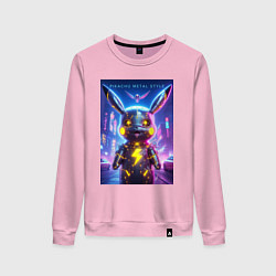Свитшот хлопковый женский Cyber Pikachu - metal style neon glow, цвет: светло-розовый