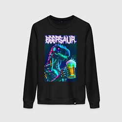 Свитшот хлопковый женский Neon cyber beersaur - neon glow fantasy, цвет: черный