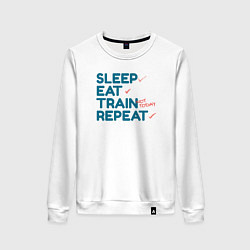 Свитшот хлопковый женский Eat sleep train repeat - blue and red, цвет: белый