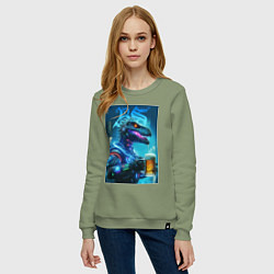 Свитшот хлопковый женский Cyber beersaur with a mug of beer, цвет: авокадо — фото 2