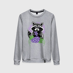 Свитшот хлопковый женский Енот и виноград, цвет: меланж