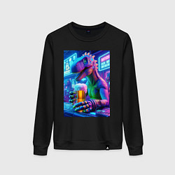 Свитшот хлопковый женский Неоновый пивозавр за барной стойкой - нейроарт, цвет: черный