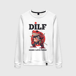 Свитшот хлопковый женский DILF damn I love frogs, цвет: белый
