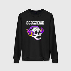 Свитшот хлопковый женский Scorpions - неоновый череп, цвет: черный