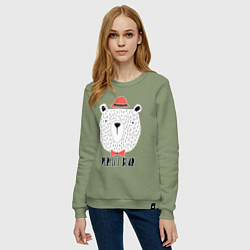Свитшот хлопковый женский Идеальный медведь, цвет: авокадо — фото 2