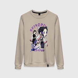 Свитшот хлопковый женский Клинок рассекающий демонов Шинобу Кочо столп, цвет: миндальный