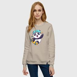 Свитшот хлопковый женский Skater panda, цвет: миндальный — фото 2