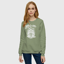 Свитшот хлопковый женский Катайся или умри, цвет: авокадо — фото 2