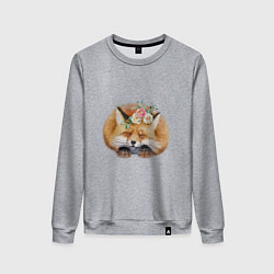 Женский свитшот Милая пушистая лисичка в цветах