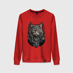 Свитшот хлопковый женский Кот викинг, цвет: красный