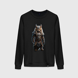 Свитшот хлопковый женский Кот викинг, цвет: черный