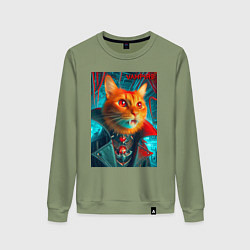 Свитшот хлопковый женский Рыжий кот вампир - нейроарт, цвет: авокадо