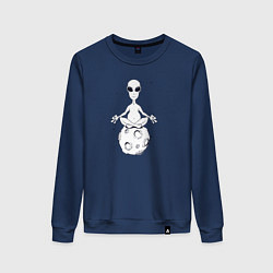 Свитшот хлопковый женский Йога инопланетянин, цвет: тёмно-синий