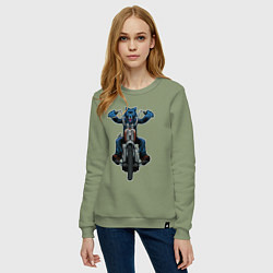 Свитшот хлопковый женский Волк байкер, цвет: авокадо — фото 2
