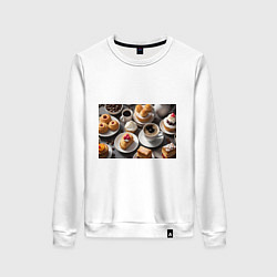 Свитшот хлопковый женский Кофе и пирожные, цвет: белый
