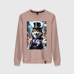 Свитшот хлопковый женский Стимпанк волк, цвет: пыльно-розовый