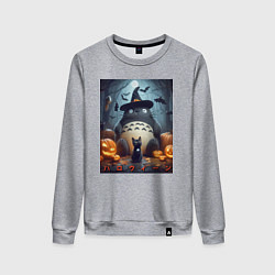 Свитшот хлопковый женский Totoro and black cat - halloween fantasy, цвет: меланж