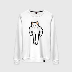 Свитшот хлопковый женский Кот качок, цвет: белый