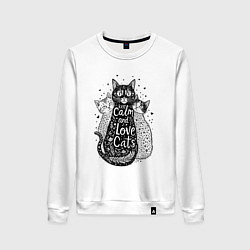 Свитшот хлопковый женский Keep calm and love cats, цвет: белый